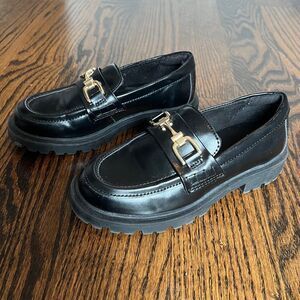 Zara Kids Black Slip-On Loafers with Metal Buckle Detail (Size EU 30 US 12-12.5)